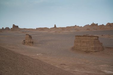 Muhteşem Dasht-e Lut çöller, ünlü için onun kaya oluşumları Kerman İran, dünyada hotest yerlerinden city yakınındaki Kaluts veya Kalouts olarak