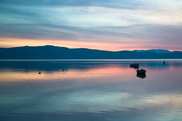 Beautiful Landscape Lake Ohrid Sunset Macedonia — Stock Photo, Image