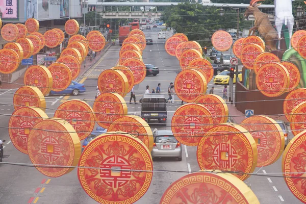 Lanternas Vermelhas Chinesas Penduradas Rua Preparando Para Novo Ano Cingapura — Fotografia de Stock