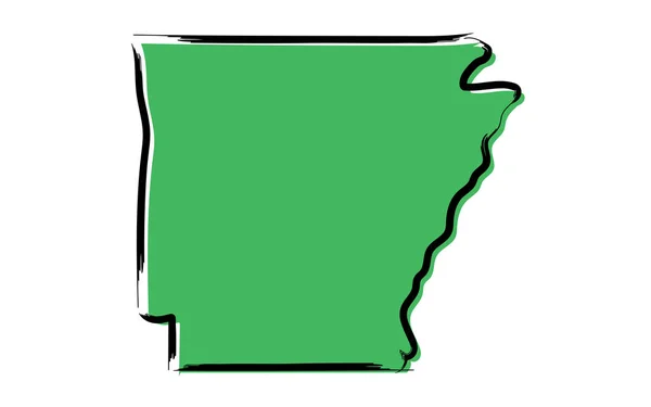 Стилізований Зелений Ескіз Карта Арканзас — стоковий вектор