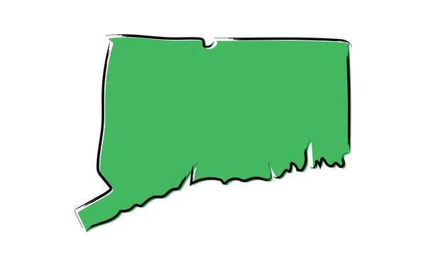 Stiliserad Grön Skiss Karta Över Connecticut — Stock vektor