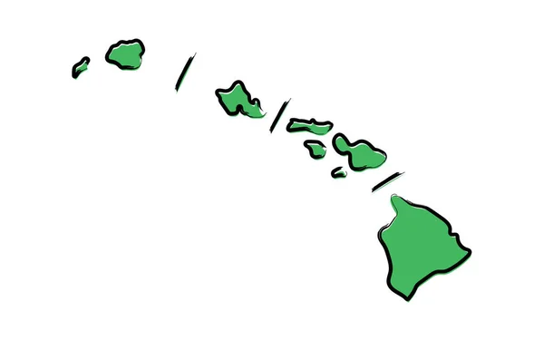 Stylizowany Zielony Szkic Mapa Hawaje — Wektor stockowy