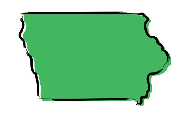 Gestileerde Groene Schetskaart Van Iowa — Stockvector