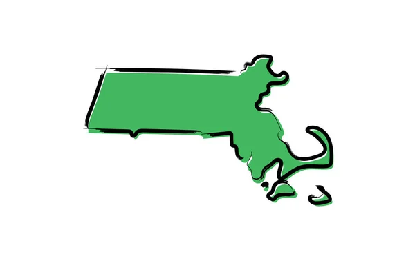 マサチューセッツ州の様式化した緑のスケッチ地図 — ストックベクタ