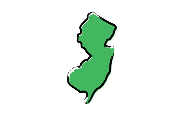 Stylizowany Zielony Szkic Mapa New Jersey — Wektor stockowy
