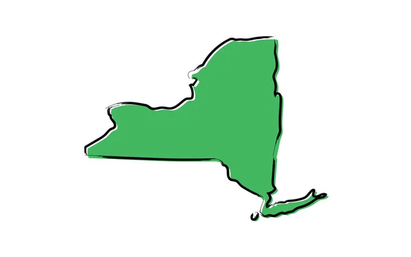 Stiliserad Grön Skiss Karta Över New York — Stock vektor