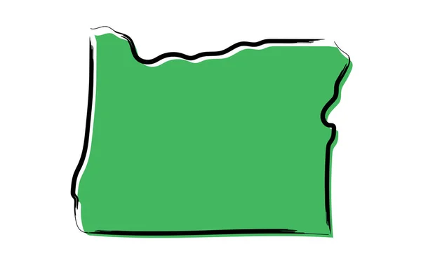 オレゴン州の様式化したグリーンスケッチマップ — ストックベクタ