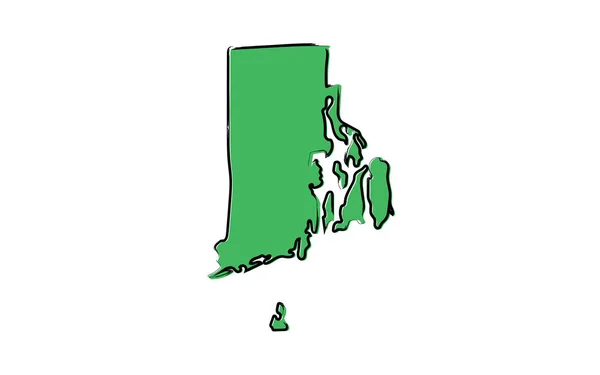 ロードアイランドの様式化したグリーンスケッチマップ — ストックベクタ