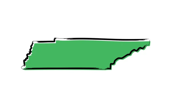 Estilizado Mapa Bocetos Verdes Tennessee — Vector de stock