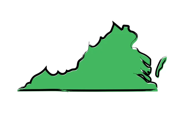 Карта Виргинии Стиле Зелёного Наброска — стоковый вектор