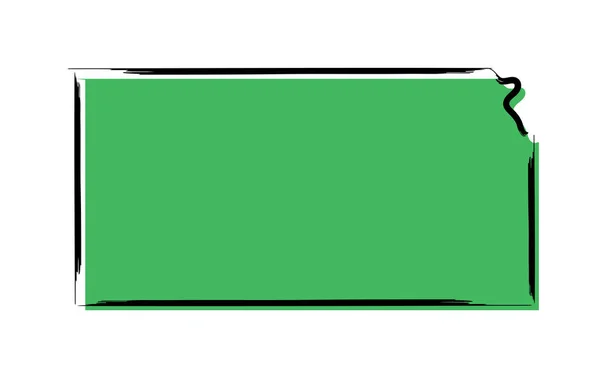 Stylized Green Sketch Map Kansas — Stock Vector