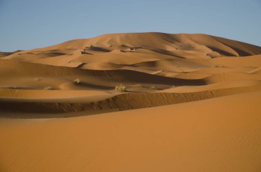 Sahara çöl manzara mavi gökyüzü ile. Dunes arka plan
