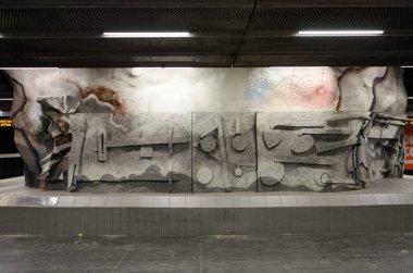 İsveç, Circa June 2016: Stockholm 'deki stadyum metro istasyonu 