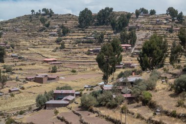 Taquile, Peru, yaklaşık Eylül 2017: Taquile adası, Titicaca Gölü, Peru
