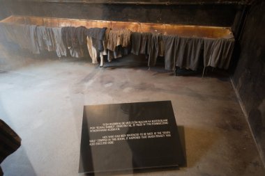 Auschwitz Birkenau, Oswiecim yakınlarındaki Polonya 'nın Brzezinka şehrinde eski bir Nazi imha kampı. Binalardan birinde mahkumların korkunç yatakları