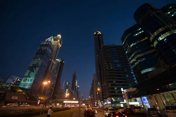 Abu Dhabi Junho 2014 Dubai Cena Noturna Centro Com Edifícios — Fotografia de Stock