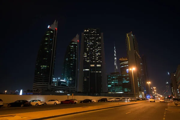 Dubai Cena Noturna Centro Com Luzes Cidade — Fotografia de Stock