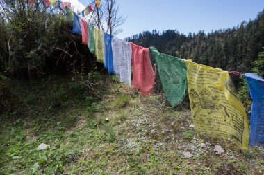 Nepal Himalaya Annapurna kutsal trek bayrakları 