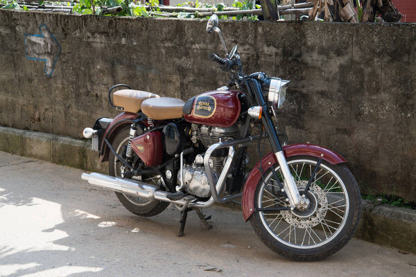 Kathmandu, Nepal, circa may 2017: View on Kathmandu city with motorcycle, Nepal 