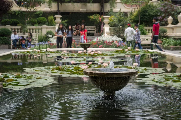 Bellissimo Parco Estivo Con Edificio Fontana — Foto Stock