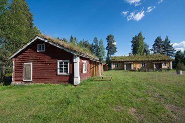 Tyinstolen, Norveç'te çimenli geleneksel Norveç evleri 