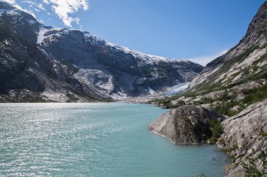 Manzaraya Nigardsbreen buzul Jostedalsbreen Milli Parkı, Norveç