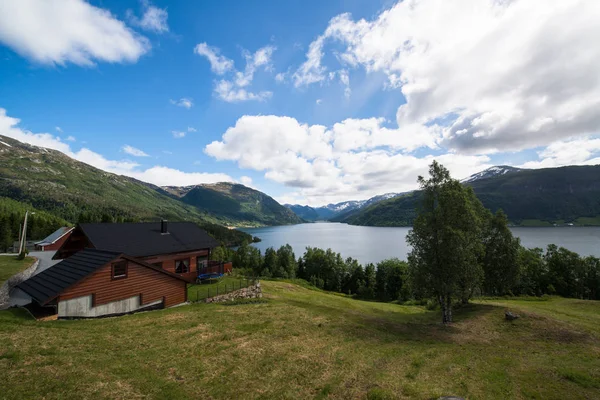 beautiful landscape view of Norway nature with mountains and lake