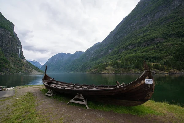 View from Gudvangen village towards the viking boat, Norway