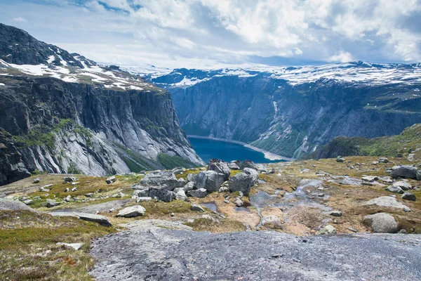 Het Zomer Zicht Het Berggebied Trolltunga Trol Tong Odda — Stockfoto