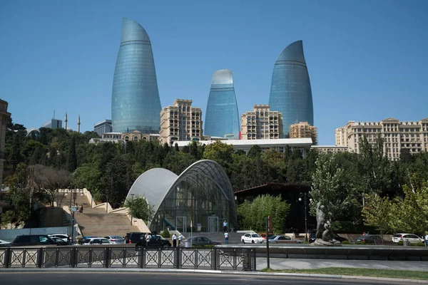 Baku Azerbaijan Circa August 2018 Baku Flame Towers Tallest Skyscraper — Stock Photo, Image
