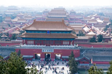 Pekin, Çin - Circa Şubat 2016: Pekin'de Yasak Şehir havadan görünümü. Yasak Şehir Çin'de kraliyet sarayı, Bu dünyanın kültürel mirasıdır. 