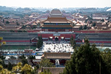 Pekin, Çin - Circa Şubat 2016: Pekin'de Yasak Şehir havadan görünümü. Yasak Şehir Çin'de kraliyet sarayı, Bu dünyanın kültürel mirasıdır. 