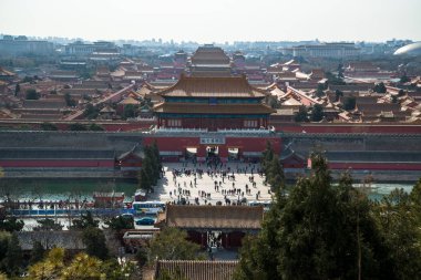 Pekin, Çin - Circa Şubat 2016: Pekin'de Yasak Şehir havadan görünümü. Yasak Şehir Çin'de kraliyet sarayı, Bu dünyanın kültürel mirasıdır. 