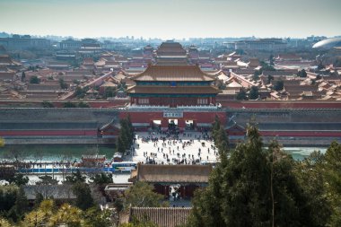 Pekin, Çin - Circa Şubat 2016: Pekin'de Yasak Şehir havadan görünümü. Yasak Şehir Çin'de kraliyet sarayı, Bu dünyanın kültürel mirasıdır. 