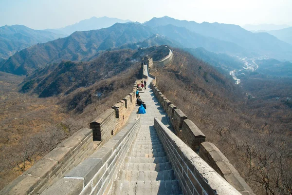 Toeristen Grote Muur Van China Bij Mutianyu Buurt Van Peking — Stockfoto