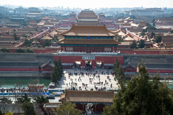 Pekin, Çin - Circa Şubat 2016: Pekin'de Yasak Şehir havadan görünümü. Yasak Şehir Çin'de kraliyet sarayı, Bu dünyanın kültürel mirasıdır. 