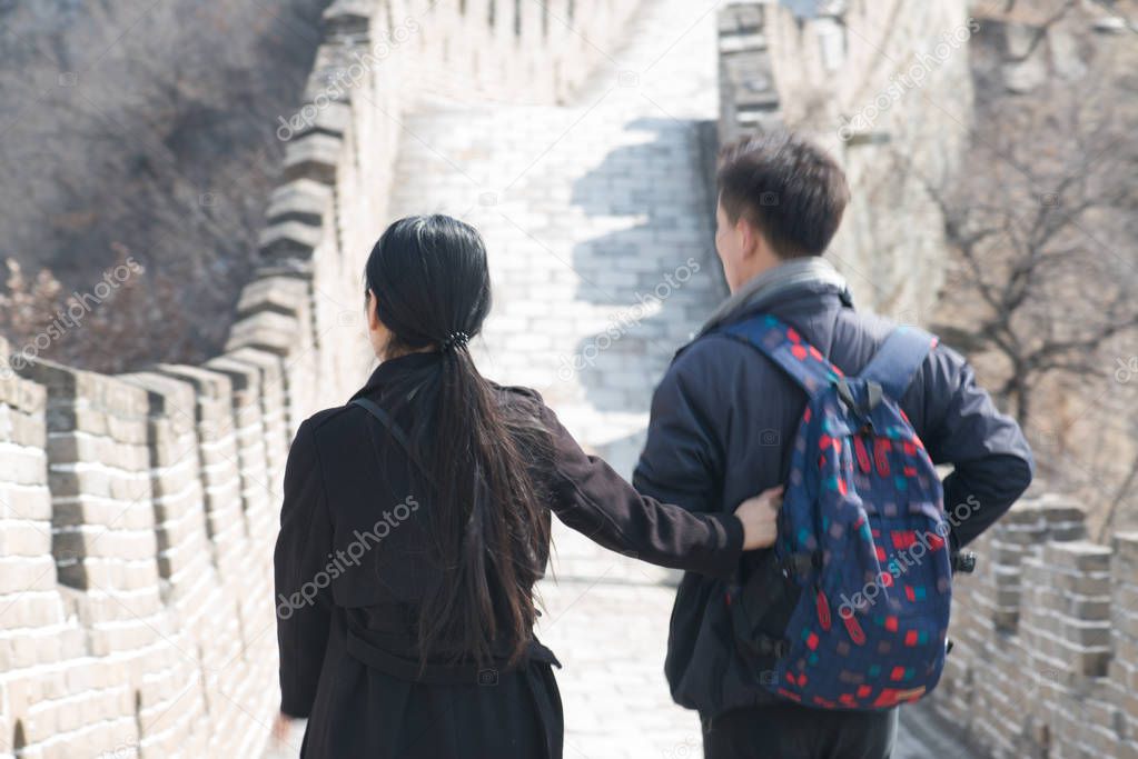 Tourists on Great Wall of China at Mutianyu, near Beijing, China 