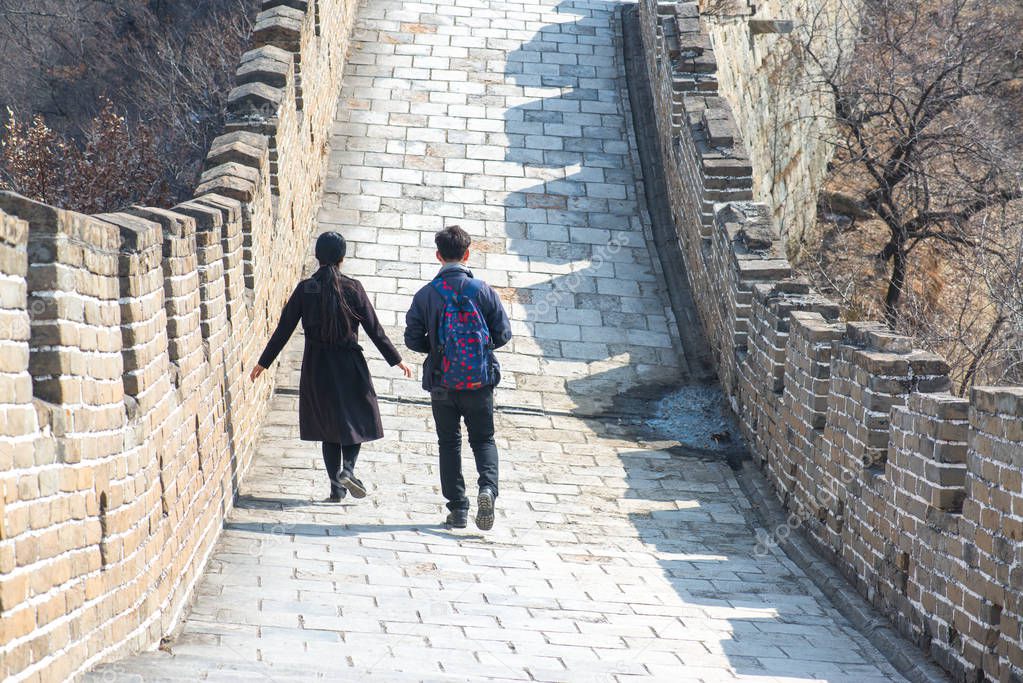 Tourists on Great Wall of China at Mutianyu, near Beijing, China 