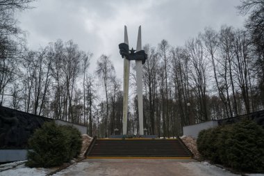 Molodechno, Belarus, 2019 Şubat: zafer parkında Sovyet Anıtı (Park pieramohi) Molodechno, Belarus