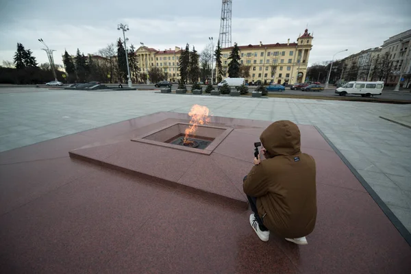 Minsk Bělorusko Cca Únor 2019 Věčný Plamen Náměstí Vítězství Minsku — Stock fotografie