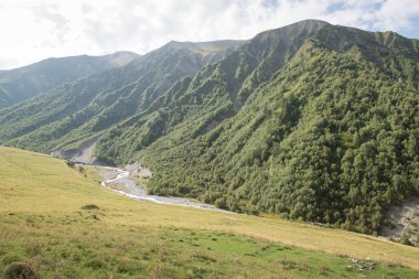 Adishi köyü yakınlarındaki Adishchala nehri manzarası, Svaneti, Gürcistan