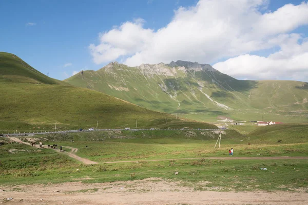 View from Gergeti Trinity Church (Tsminda Sameba), Holy Trinity Church near the village of Gergeti in Georgia, under Mount Kazbegi