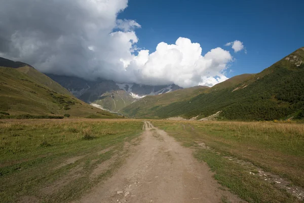 Trekking road from Ushguli to Shkhara glacier in Georgia