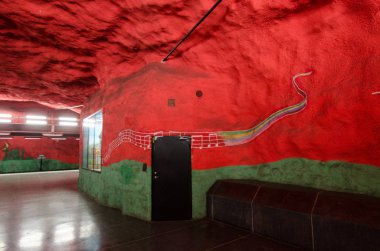 İsveç, Circa June 2016: Stockholm 'deki stadyum metro istasyonu 