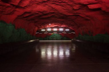 İsveç, Circa June 2016: Stockholm 'deki stadyum metro istasyonu 