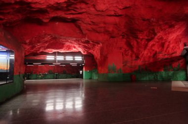 İsveç, Circa June 2016: Stockholm 'deki stadyum metro istasyonu 