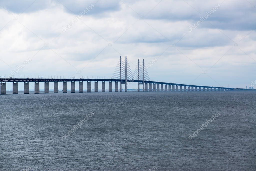 Oresund Bridge over river in Sweden