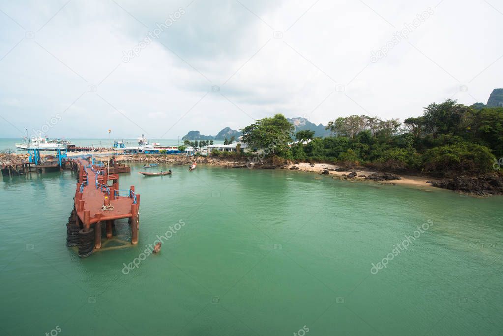 View to the ferry port in Donsak in Surat Thani province, Thailand