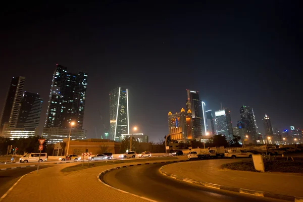 Abu Dhabi June 2014 Dubai Downtown Night Scene Buildings Cars — Stock Photo, Image