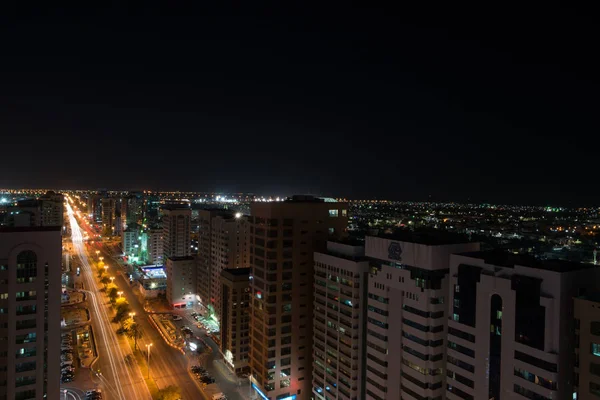 Abu Dhabi June 2014 Dubai Downtown Night Scene Buildings Cars — Stock Photo, Image